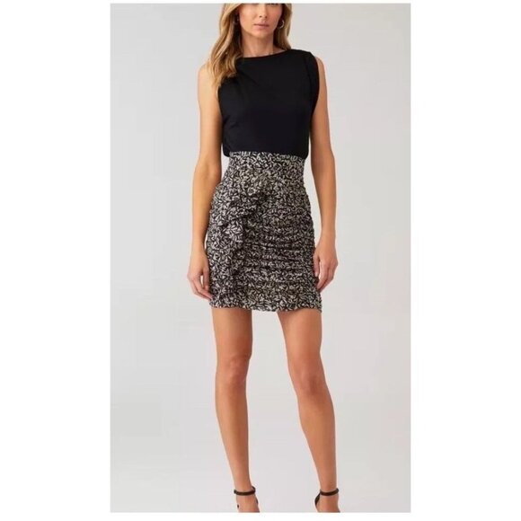 New Sabina Musayev Rima Black White Gold Beaded Mini Ruffles Skirt Size XS/S - Picture 1 of 13